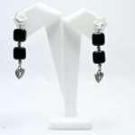 Beads Square Cube Tumble Onyx  Black Beads - Double & Heart