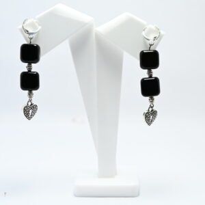 Beads Square Cube Tumble Onyx  Black Beads - Double & Heart