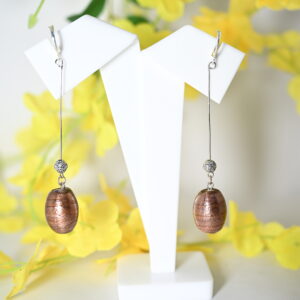Handmade Lampwork Glass Beads Earrings Long-drop (Brown 02)