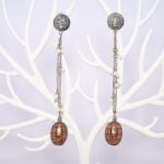 Handmade Lampwork Glass Beads Earrings Long-drop (Brown - 01)