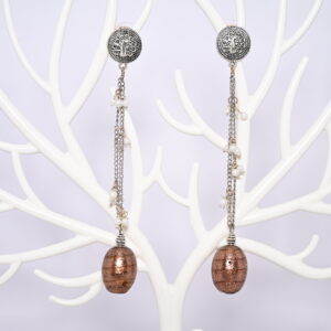 Handmade Lampwork Glass Beads Earrings Long-drop (Brown - 01)