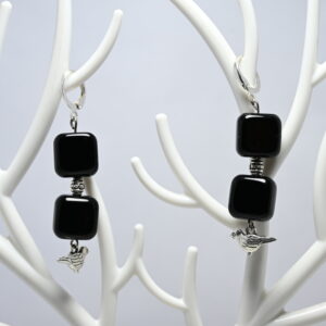 Beads Square Cube Tumble Onyx  Black Beads - Double & Bird