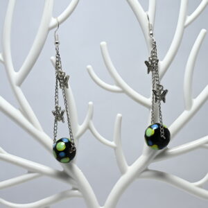 Handmade Lampwork Glass Beads Earrings Long (Multi - Round)