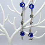 Handmade Glass Beads Earrings Long (Blue-Nazar)