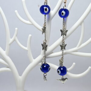 Handmade Glass Beads Earrings Long (Blue-Nazar)