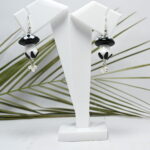 Handmade Lamp-work Glass Beads Earrings (Black & White - Mashroom )