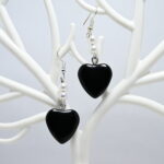 Handmade Glass Beads Earrings Black (Heart-Shape 01)