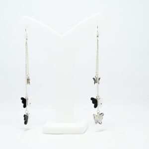 Handmade Butterfly Charm Hanging Earrings (Black & White)